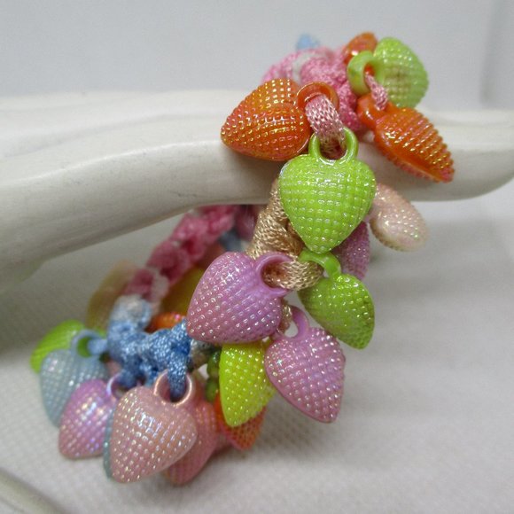 GIRLS And WOMENS BRACELET 40 Heart Charm Stretch Bracelet Textured Puffed Heart - Picture 6 of 11